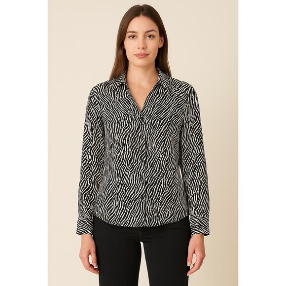 New York & Company NY&CO Zebra Print Button-Down Blouse Size Large - Picture 1 of 8